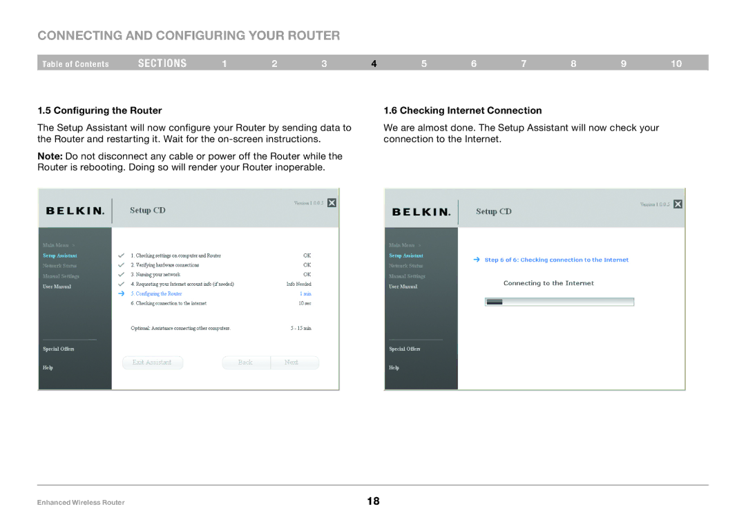 Belkin 8820-00034-A user manual Configuring the Router Checking Internet Connection 