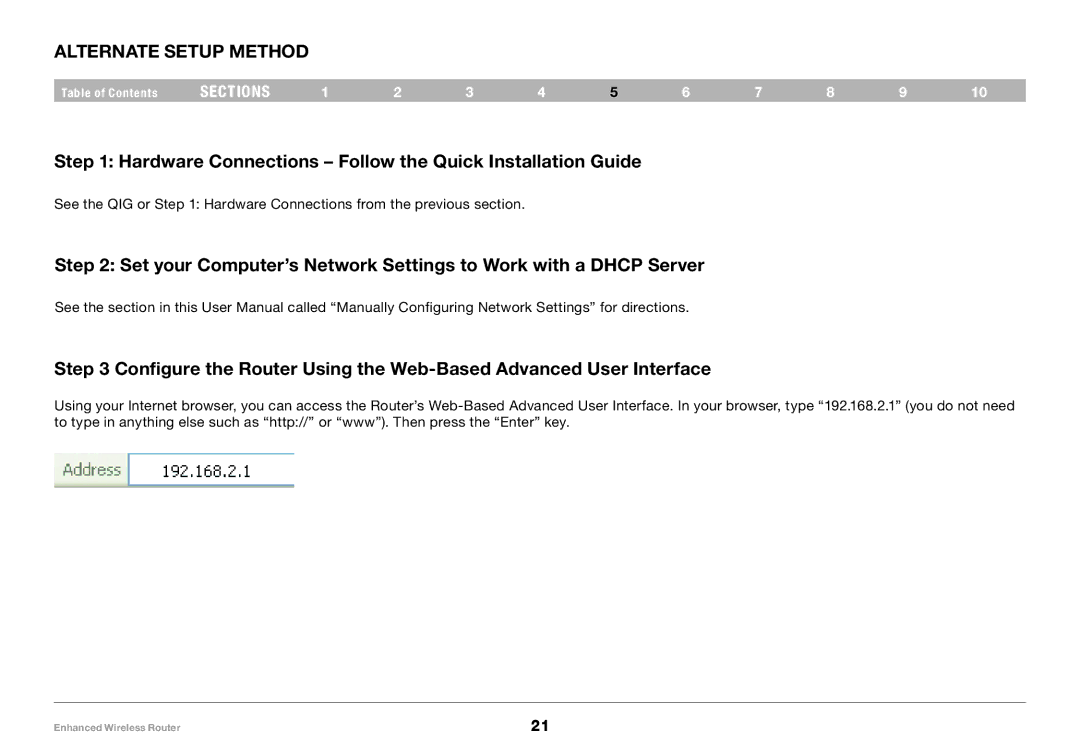 Belkin 8820-00034-A user manual Alternate Setup Method, Hardware Connections Follow the Quick Installation Guide 