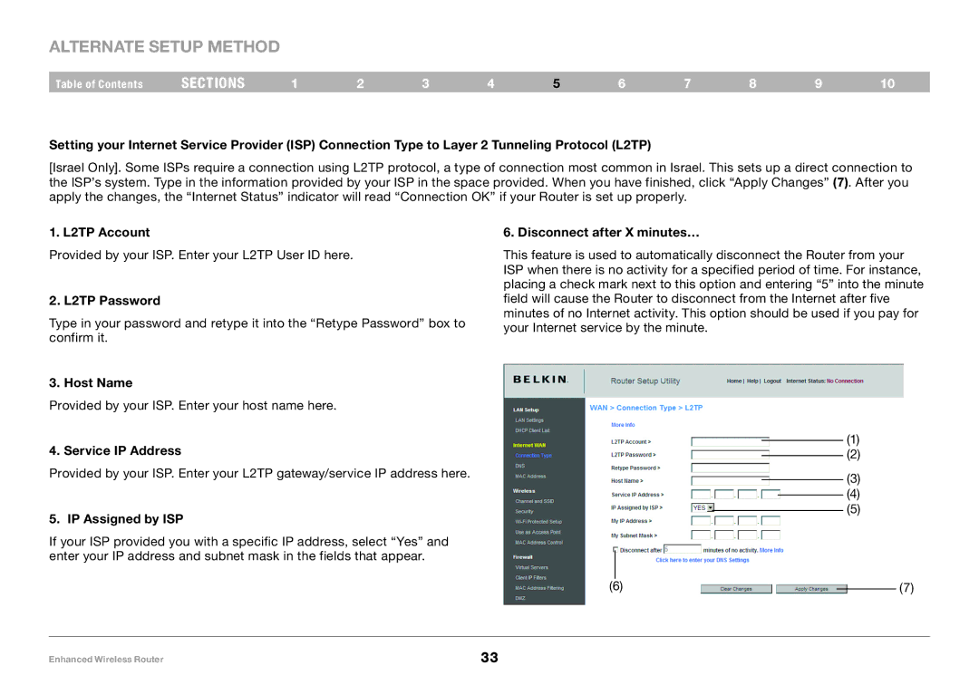 Belkin 8820-00034-A user manual L2TP Account, L2TP Password, Disconnect after X minutes… 