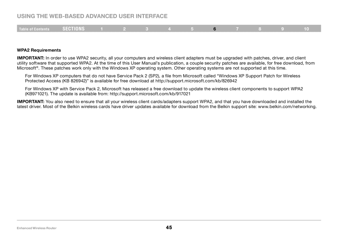 Belkin 8820-00034-A user manual WPA2 Requirements 