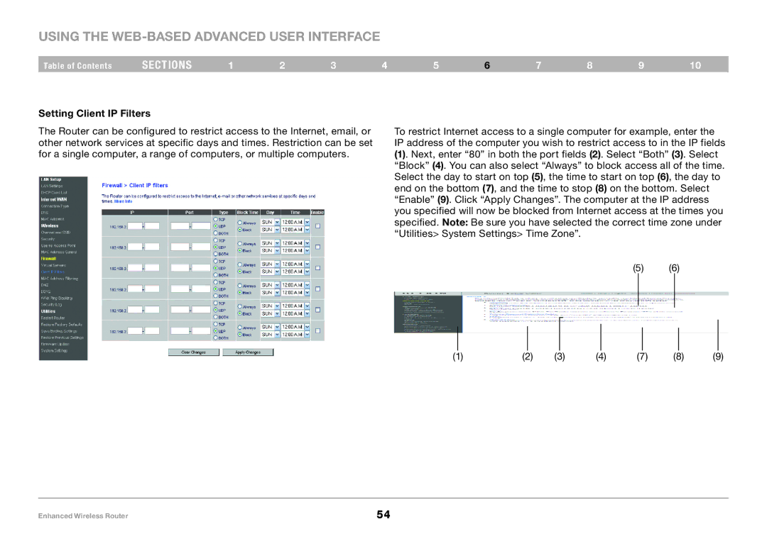 Belkin 8820-00034-A user manual Setting Client IP Filters 