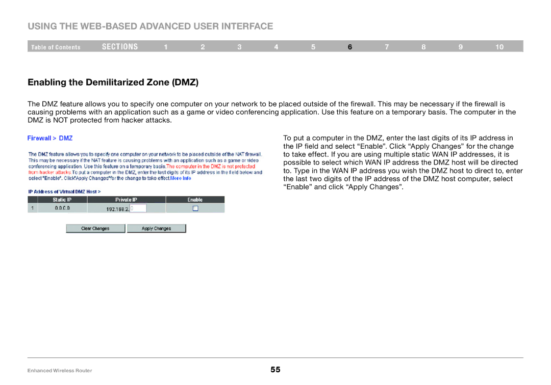 Belkin 8820-00034-A user manual Enabling the Demilitarized Zone DMZ 