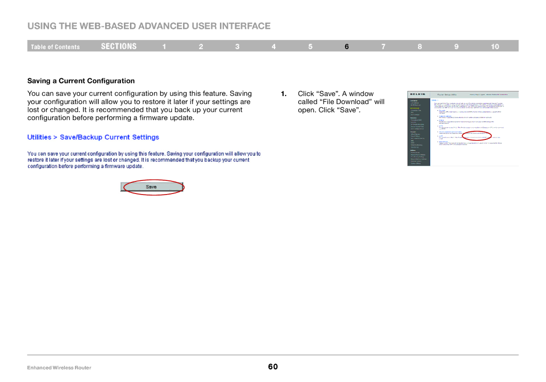 Belkin 8820-00034-A user manual Saving a Current Configuration 