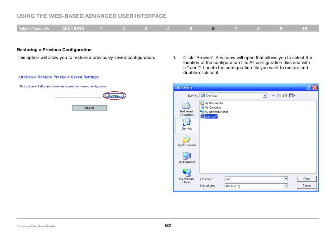 Belkin 8820-00034-A user manual Restoring a Previous Configuration 