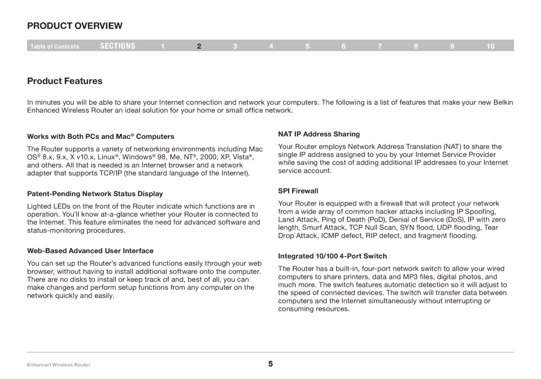 Belkin 8820-00034-A user manual Product Overview, Product Features 