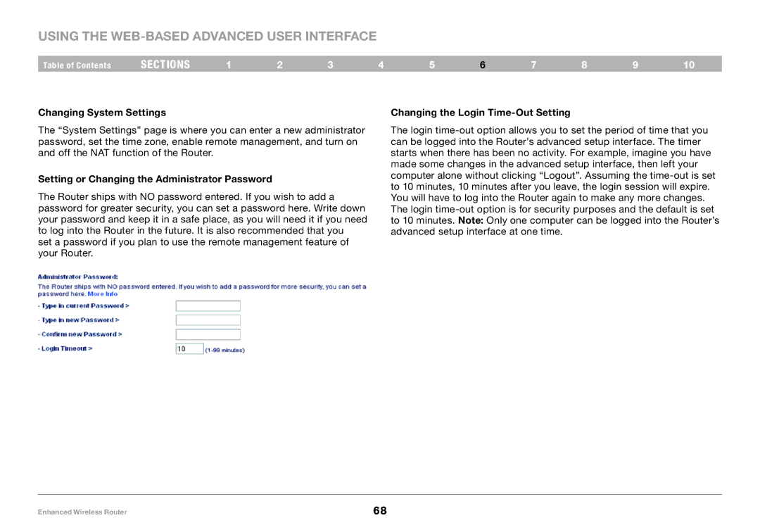 Belkin 8820-00034-A user manual Changing System Settings, Setting or Changing the Administrator Password 