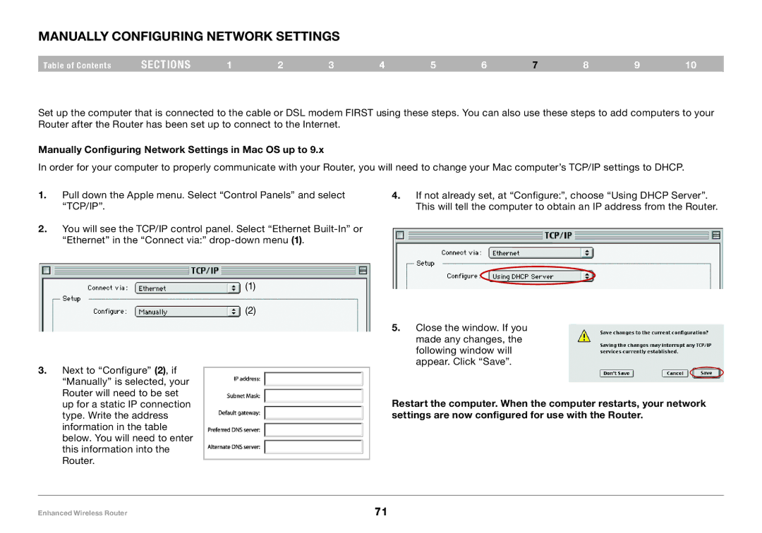 Belkin 8820-00034-A user manual Manually Configuring Network Settings in Mac OS up to 