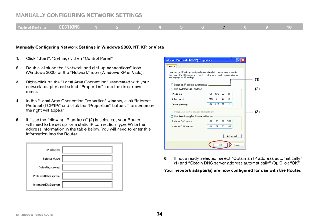 Belkin 8820-00034-A user manual Manually Configuring Network Settings 