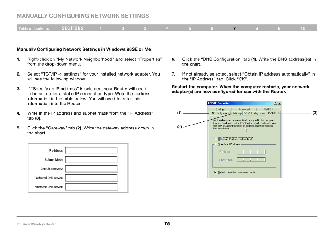 Belkin 8820-00034-A user manual Manually Configuring Network Settings in Windows 98SE or Me 