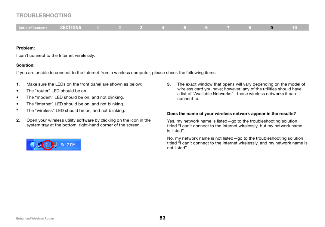 Belkin 8820-00034-A user manual Can’t connect to the Internet wirelessly 