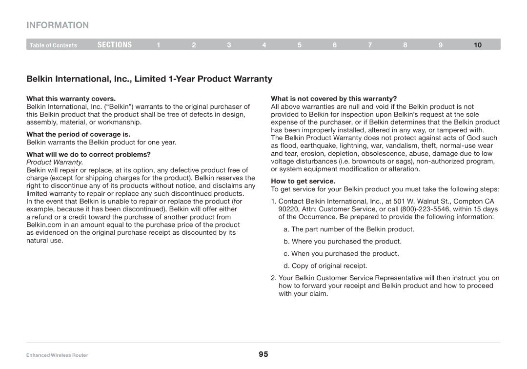 Belkin 8820-00034-A user manual Belkin International, Inc., Limited 1-Year Product Warranty 