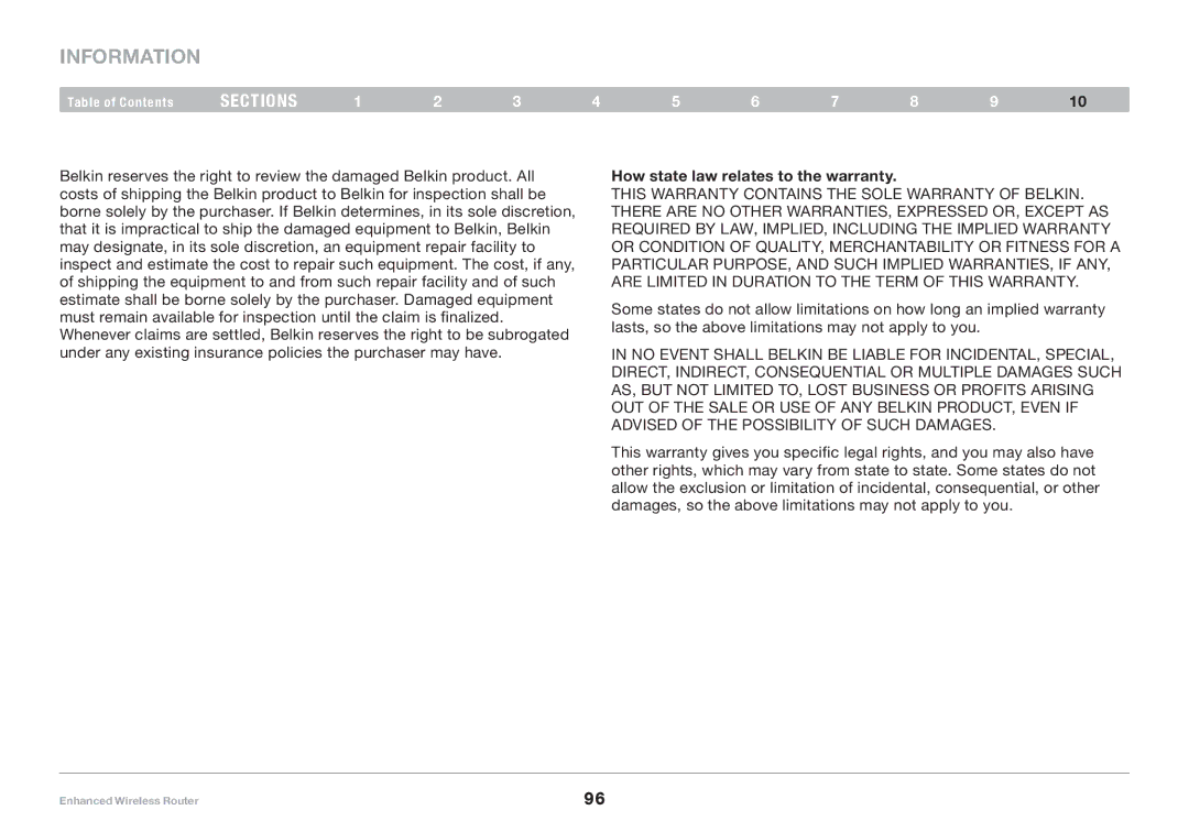 Belkin 8820-00034-A user manual How state law relates to the warranty 