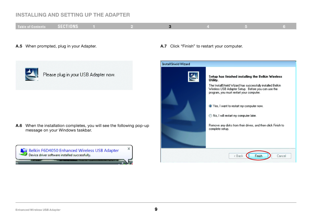 Belkin 8820-00050ea F6D4050 user manual Installing and Setting up the Adapter 