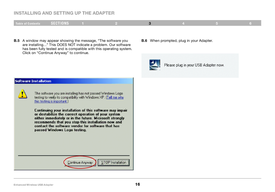 Belkin 8820-00050ea F6D4050 user manual Installing and Setting up the Adapter 