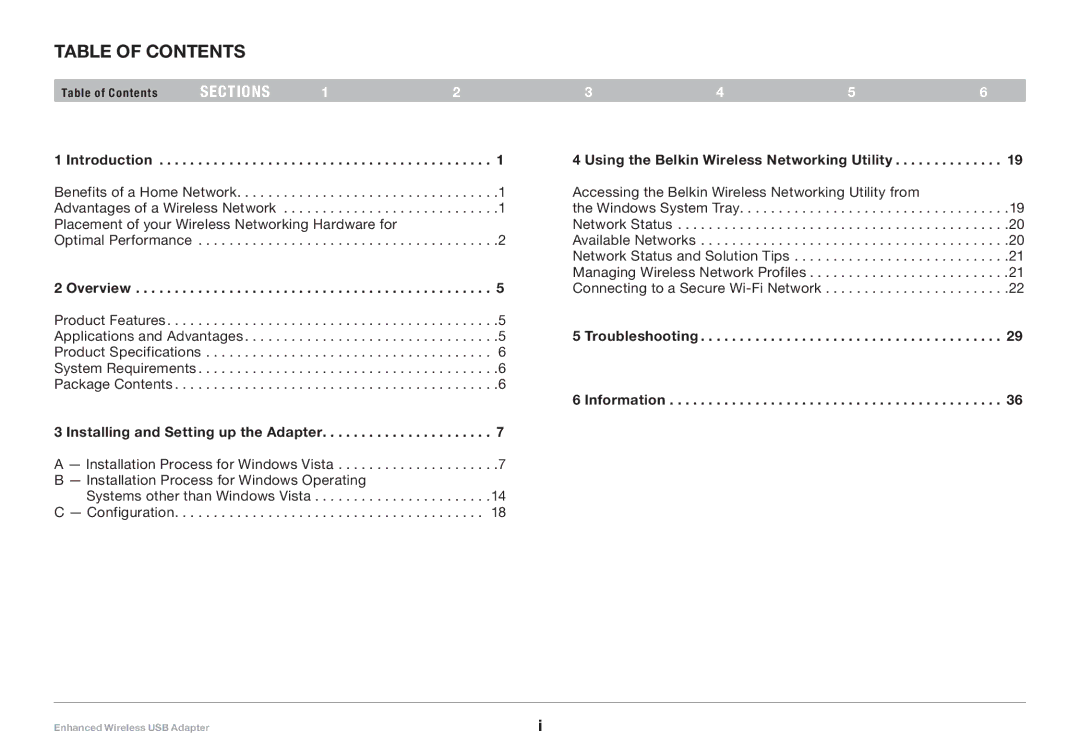 Belkin 8820-00050ea F6D4050 user manual Table of Contents 