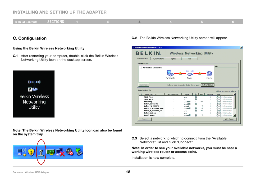 Belkin 8820-00050ea F6D4050 user manual Configuration, Using the Belkin Wireless Networking Utility 