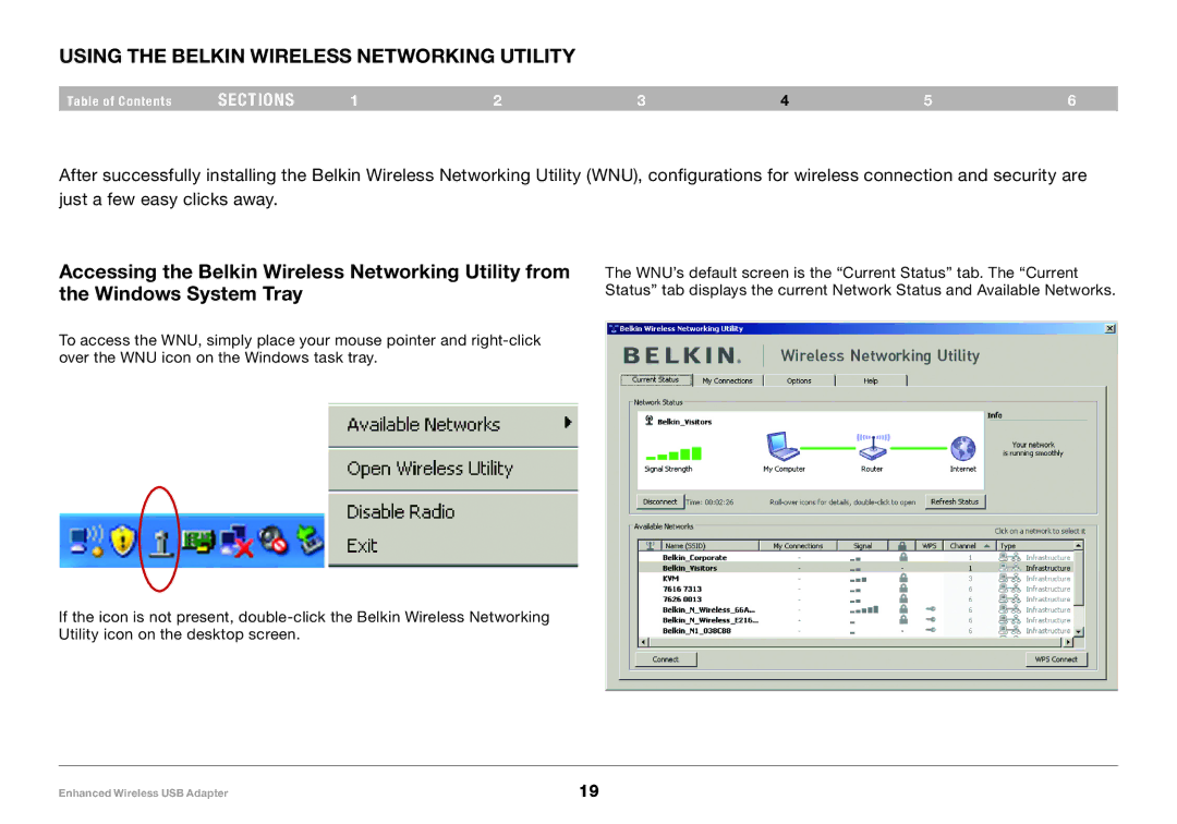 Belkin 8820-00050ea F6D4050 user manual Using the Belkin Wireless Networking Utility 