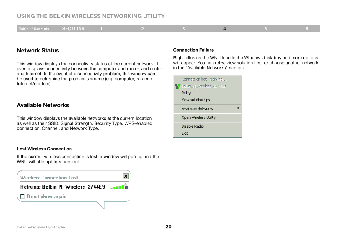 Belkin 8820-00050ea F6D4050 user manual Using the Belkin Wireless Networking Utility, Network Status, Available Networks 