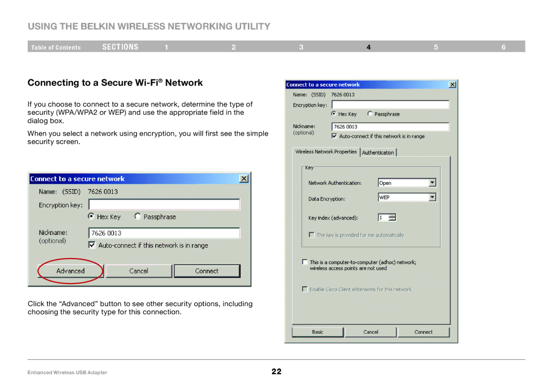 Belkin 8820-00050ea F6D4050 user manual Connecting to a Secure Wi-FiNetwork 