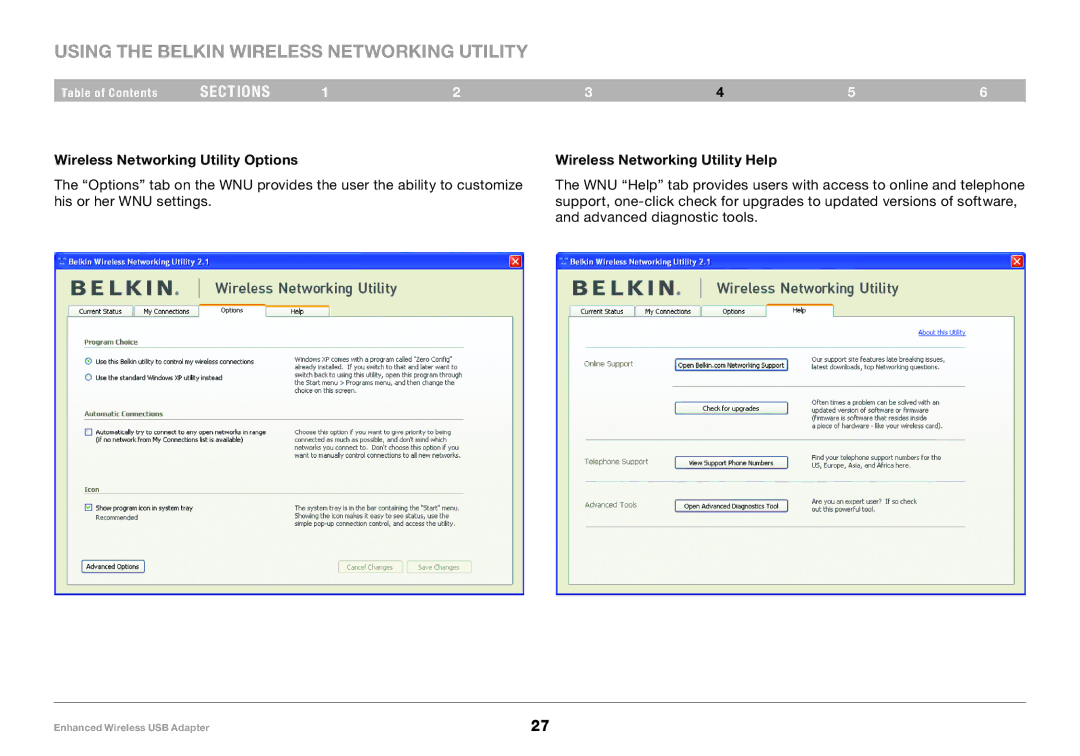 Belkin 8820-00050ea F6D4050 user manual Wireless Networking Utility Options, Wireless Networking Utility Help 