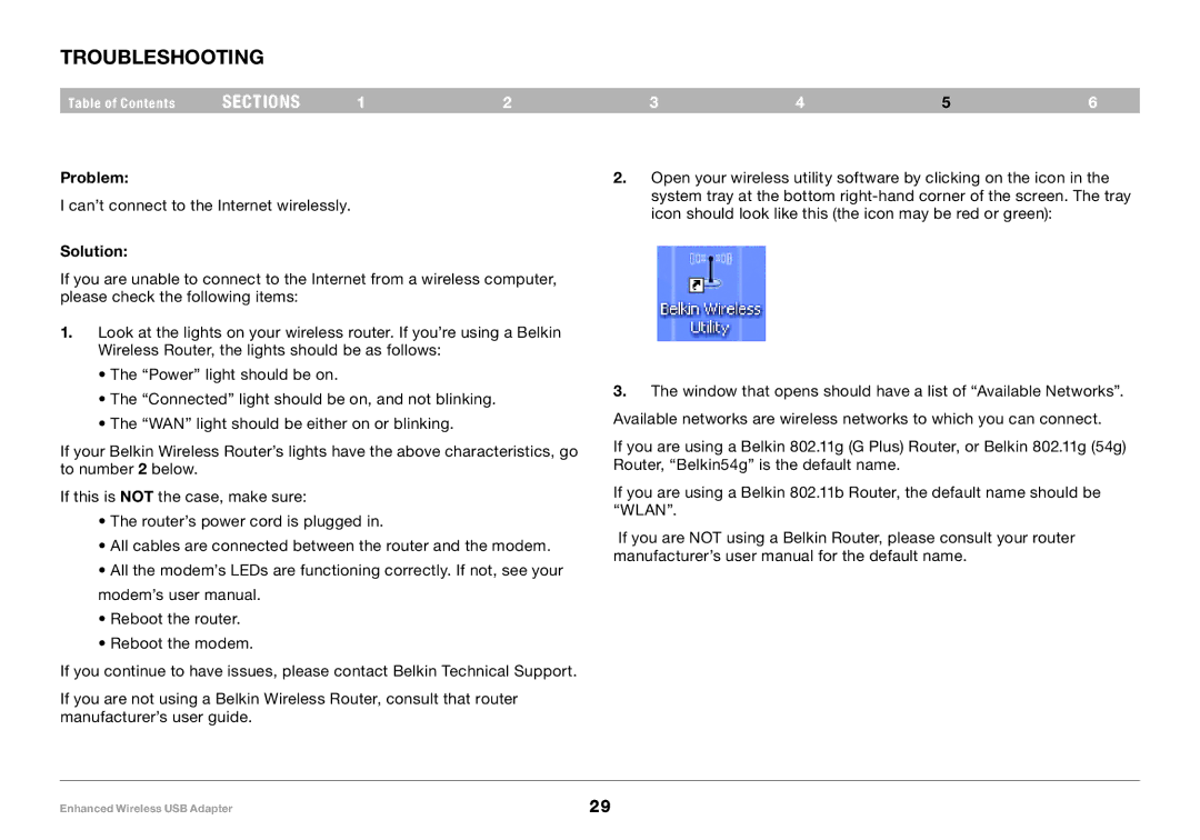 Belkin 8820-00050ea F6D4050 user manual Troubleshooting, Problem, Solution 