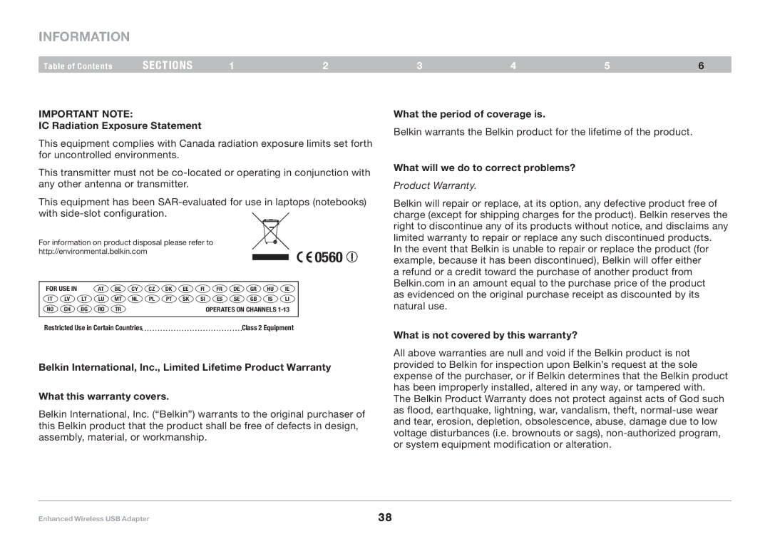 Belkin 8820-00050ea F6D4050 user manual Information, IC Radiation Exposure Statement, What the period of coverage is 