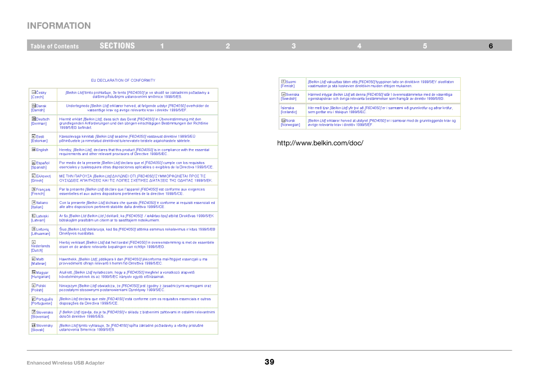 Belkin 8820-00050ea F6D4050 user manual EU Declaration of Conformity 