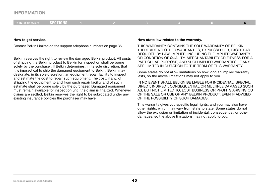 Belkin 8820-00050ea F6D4050 user manual How to get service, How state law relates to the warranty 