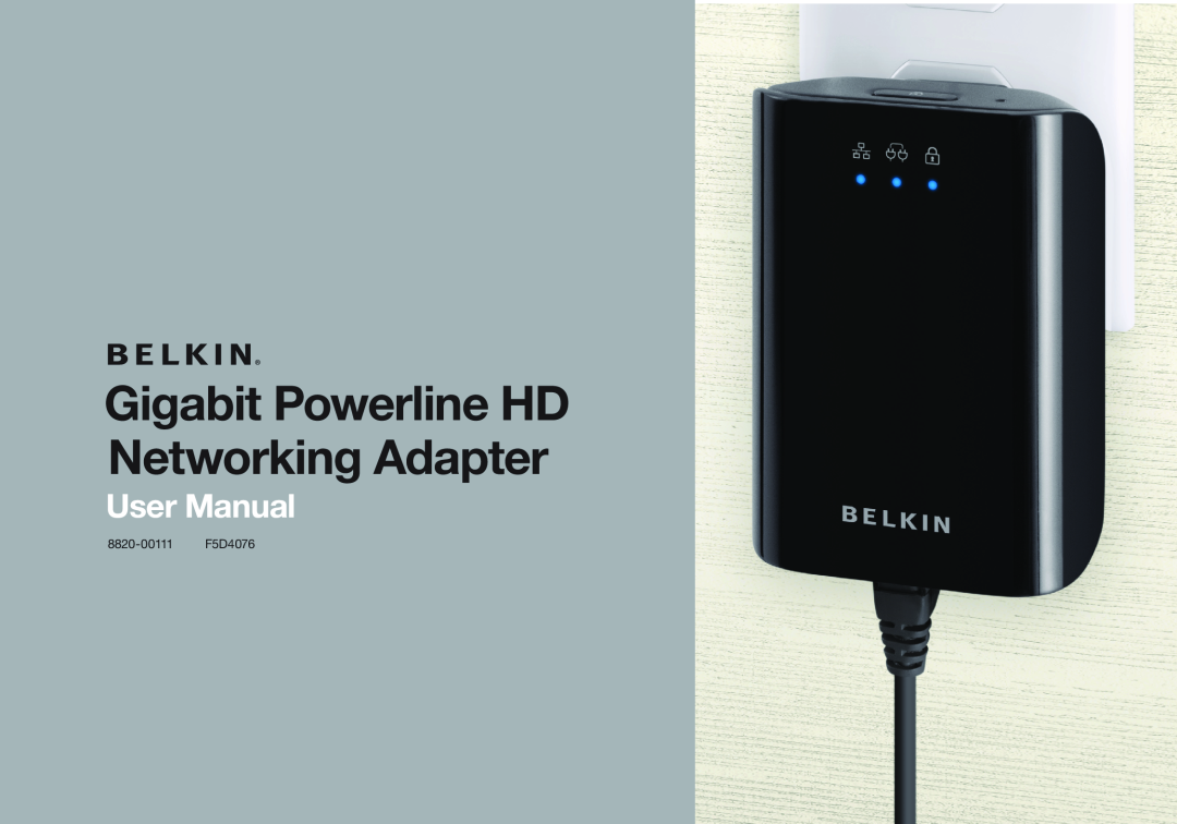 Belkin 8820-00111 F5D4076 user manual Gigabit Powerline HD Networking Adapter, User Manual 