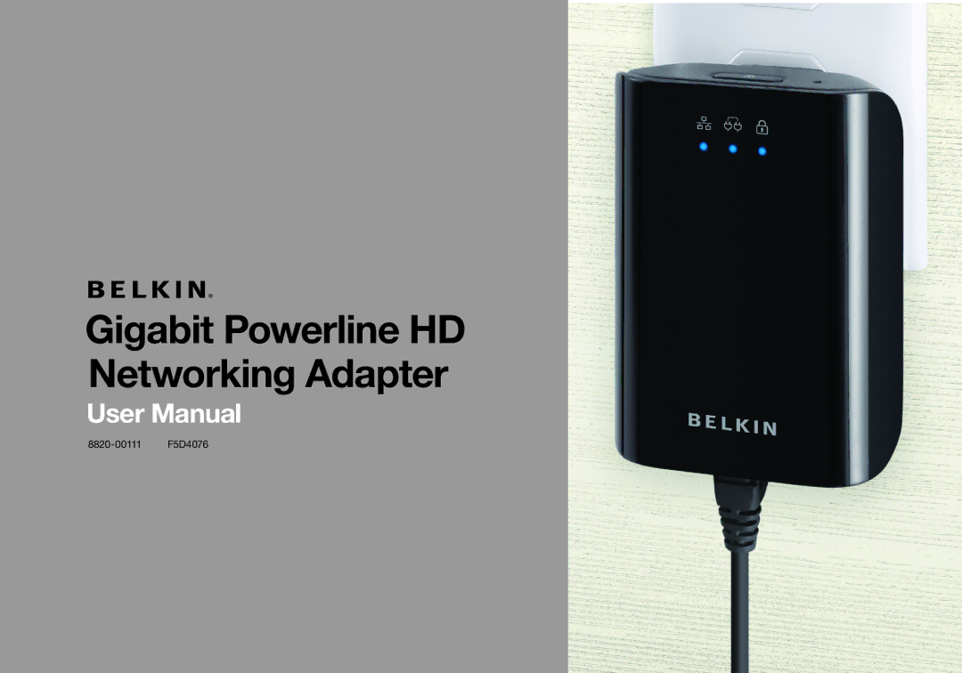 Belkin 8820-00111 F5D4076 user manual Gigabit Powerline HD Networking Adapter 