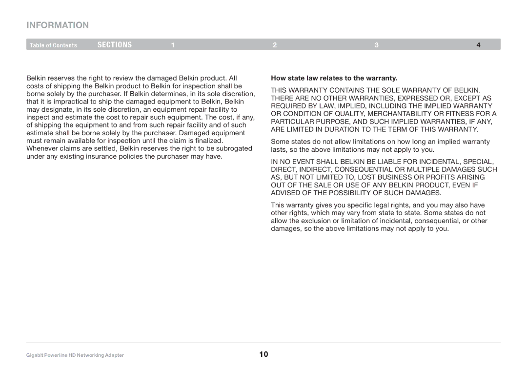 Belkin 8820-00111 F5D4076 user manual How state law relates to the warranty 