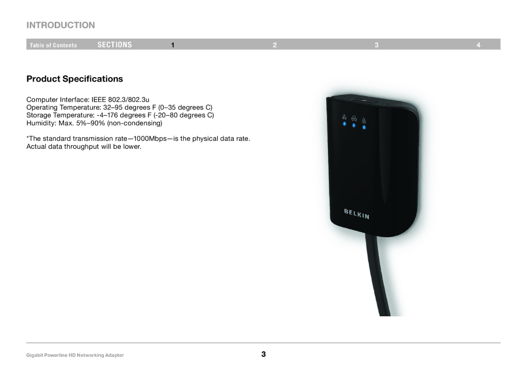 Belkin 8820-00111 F5D4076 user manual Product Specifications 