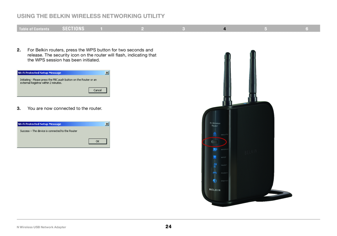 Belkin 8820-00209EA F5D8053 Using the Belkin Wireless Networking Utility, sections, You are now connected to the router 