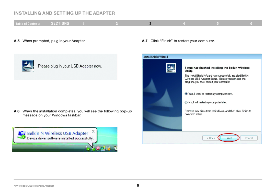 Belkin 8820-00209EA F5D8053 user manual Installing and Setting up the Adapter 