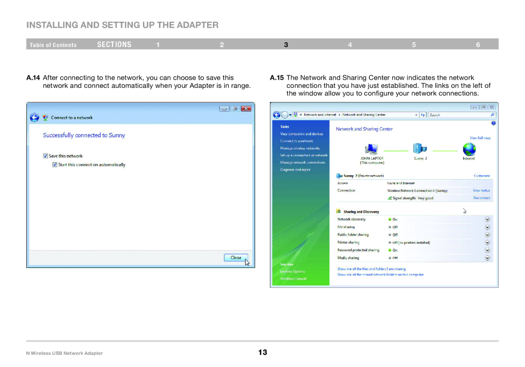 Belkin 8820-00209EA F5D8053 user manual Installing and Setting up the Adapter 