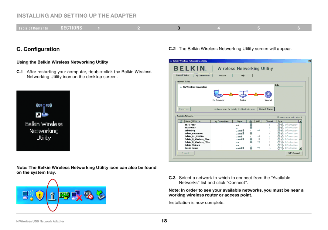 Belkin 8820-00209EA F5D8053 user manual Configuration, Using the Belkin Wireless Networking Utility 