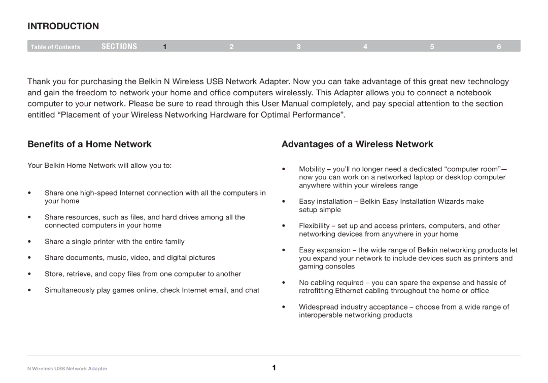 Belkin 8820-00209EA F5D8053 user manual Introduction, Benefits of a Home Network, Advantages of a Wireless Network 