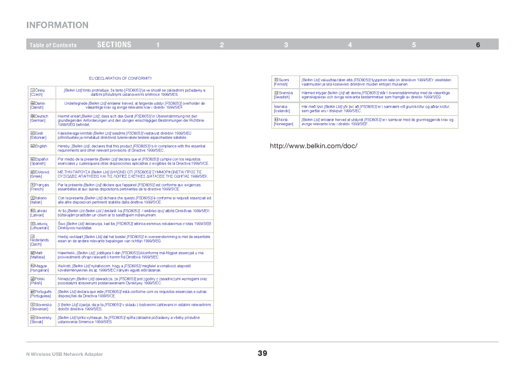 Belkin 8820-00209EA F5D8053 user manual EU Declaration of Conformity 