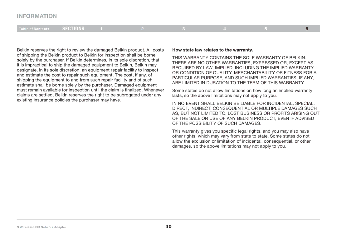 Belkin 8820-00209EA F5D8053 user manual How state law relates to the warranty 