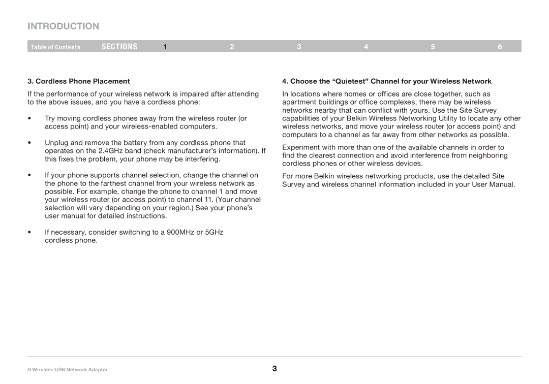 Belkin 8820-00209EA F5D8053 user manual Cordless Phone Placement, Choose the Quietest Channel for your Wireless Network 