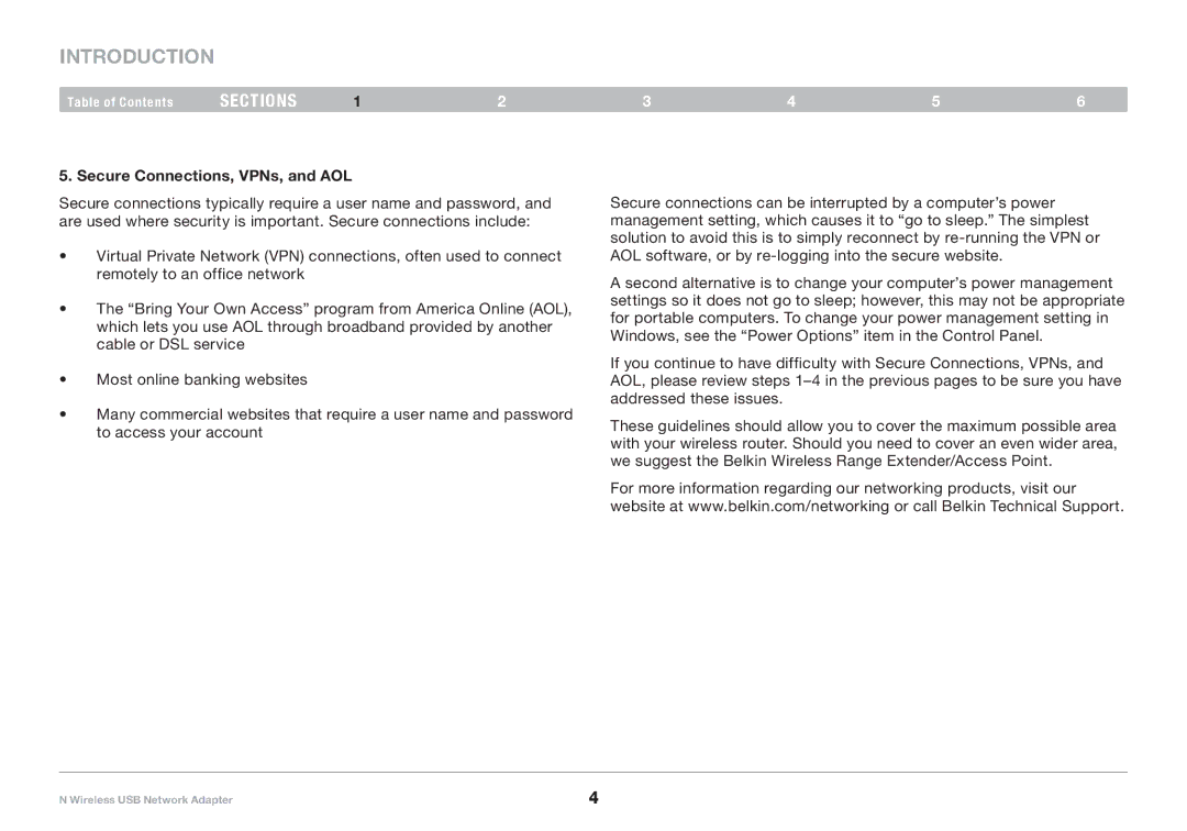 Belkin 8820-00209EA F5D8053 user manual Secure Connections, VPNs, and AOL 