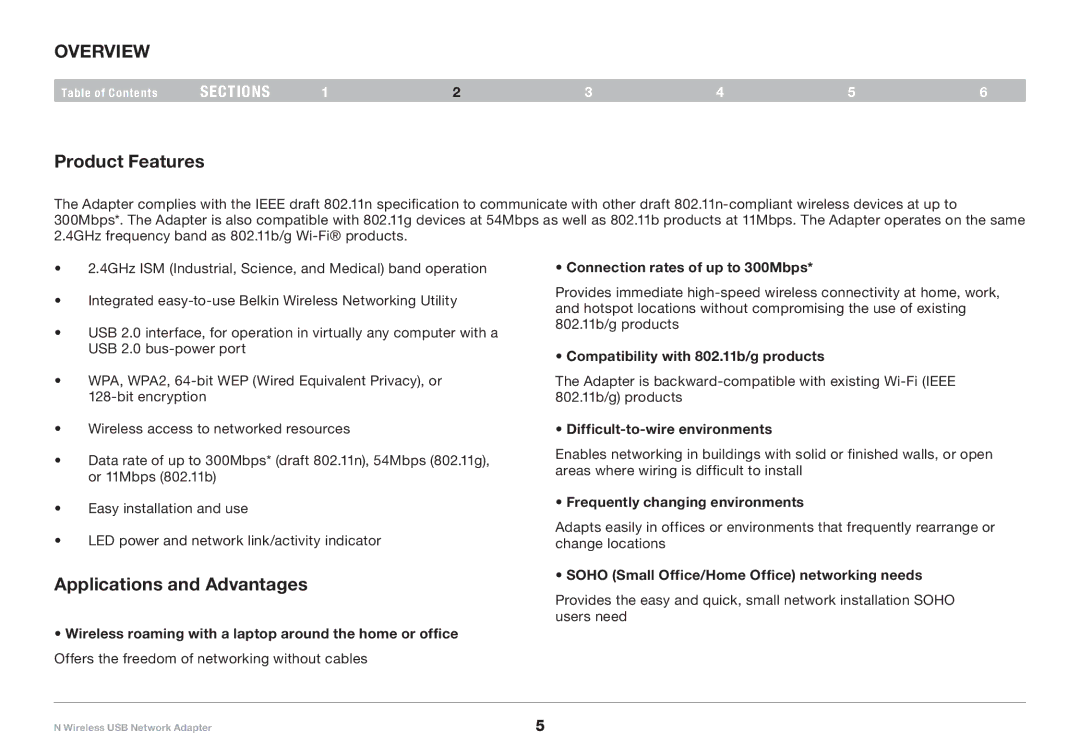 Belkin 8820-00209EA F5D8053 user manual Overview, Product Features, Applications and Advantages 