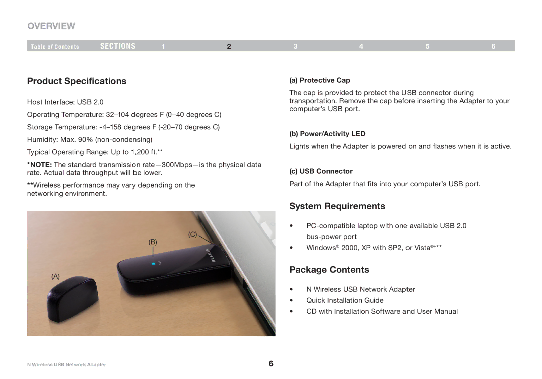 Belkin 8820-00209EA F5D8053 user manual Overview, Product Specifications, System Requirements, Package Contents 