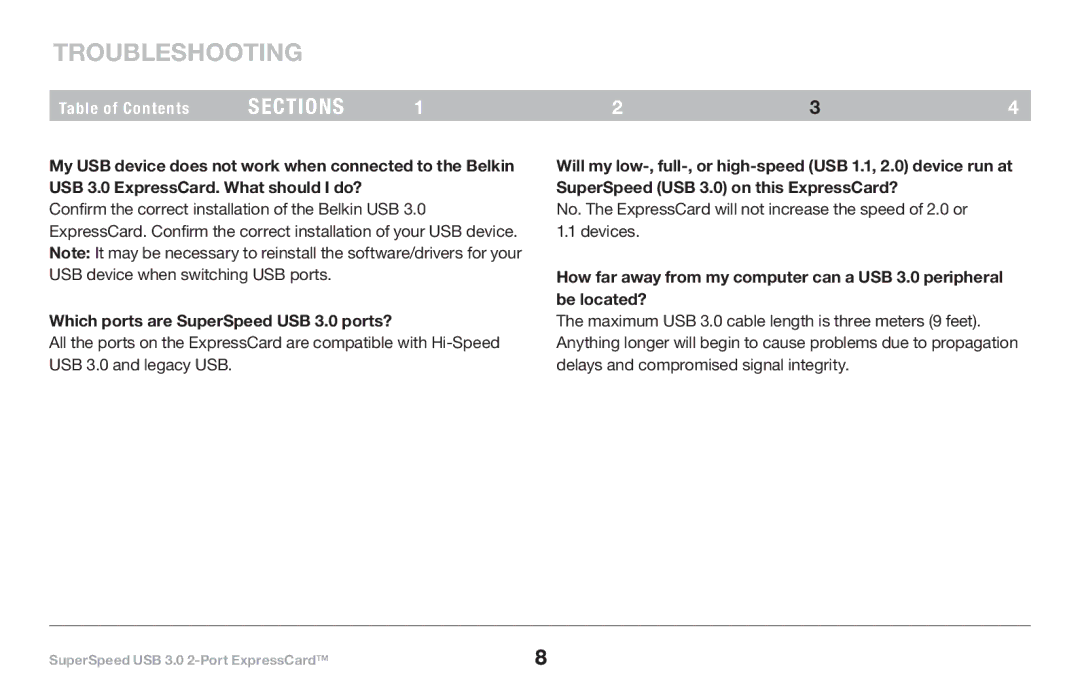 Belkin 8820-00417 F4U024 user manual Troubleshooting, Which ports are SuperSpeed USB 3.0 ports? 