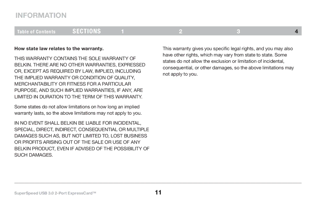 Belkin 8820-00417 F4U024 user manual How state law relates to the warranty 