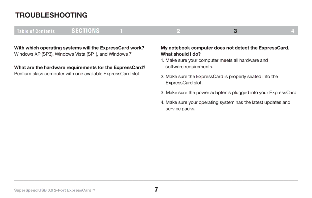 Belkin 8820-00417 F4U024 user manual Troubleshooting, With which operating systems will the ExpressCard work? 