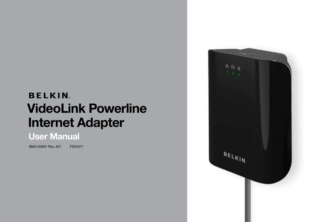 Belkin 8820-00661 Rev. A01 F5D4077 user manual VideoLink Powerline Internet Adapter 