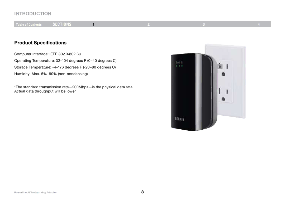 Belkin 8820-00661 Rev. A01 F5D4077 user manual Product Specifications 