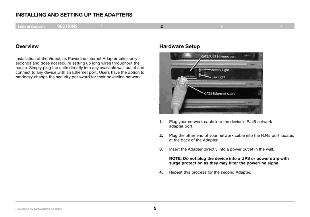 Belkin 8820-00661 Rev. A01 F5D4077 user manual Installing and Setting Up the Adapters, Overview Hardware Setup 