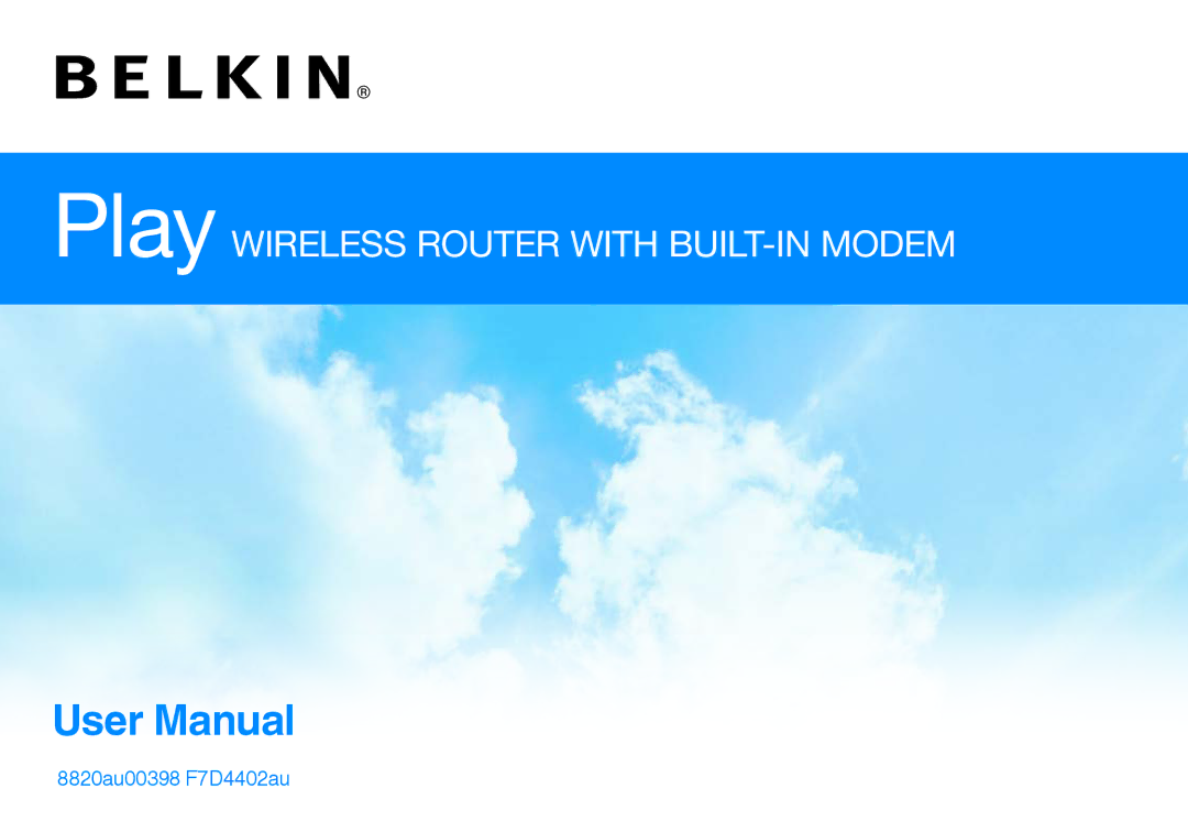 Belkin 8820AU00398 user manual Play Wireless Router with BUILT-IN Modem 